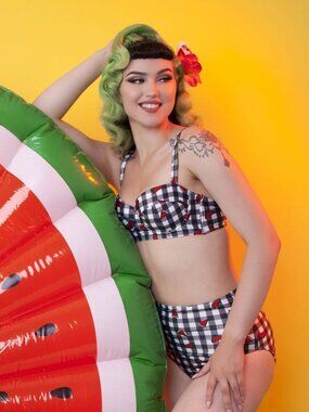 🍉 Collectif x Playful Promises Gingham Watermelon High Waist Swim Bottom Sz S/4